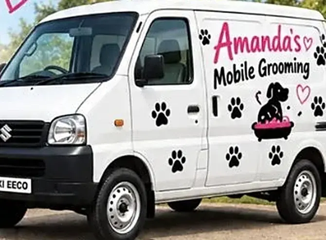 Amanda's Mobile Grooming van with pink paw prints, Pretoria